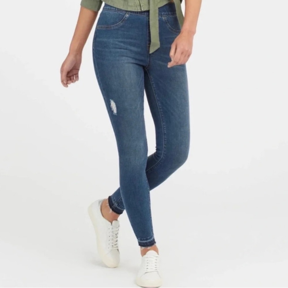 SPANX Distressed Ankle Skinny Jeans Jeggings Medium Wash Pull-On Size Small